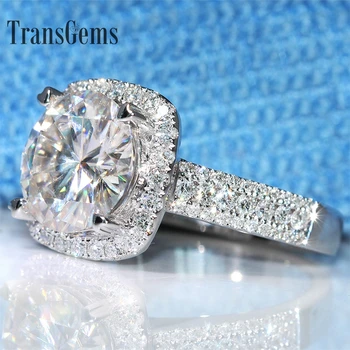 Transgems 5 Karatų ct Dalyvavimas Vestuvių Moissanite Deimantų Žiedas Su Lab Deimantų Akcentais Originali 14K 585 Balto Aukso
