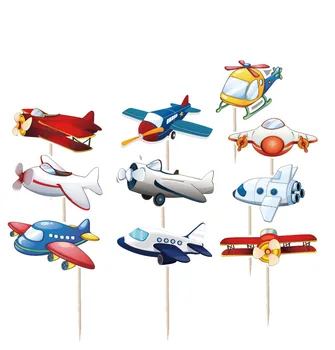 10vnt Animacinių filmų Lėktuvo Cupcake Rėžtuvės Dekoracijos Vaikams Orlaivių Teminius Gimtadienio Tortas Dekoravimo Reikmenys