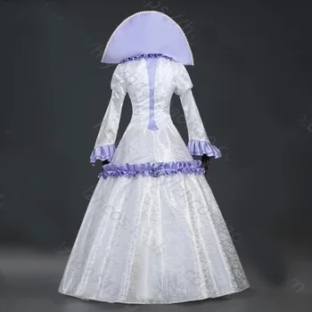 Realių foto prabanga šviesiai violetinė balta elastiniai ventiliatorius apykaklės karalienė viduramžių suknelė suknelė Renesanso Suknelė princesė Viktorijos suknelė