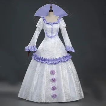 Realių foto prabanga šviesiai violetinė balta elastiniai ventiliatorius apykaklės karalienė viduramžių suknelė suknelė Renesanso Suknelė princesė Viktorijos suknelė