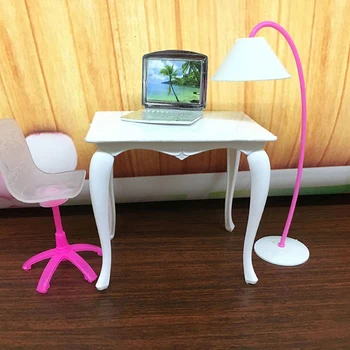 Karšto Pardavimo 4pcs/set Karšto Pardavimo lėlės baldus stalas+lempa+laptop+kėdė reikmenys Lėlė,mergaitei žaisti namuose