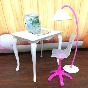 Karšto Pardavimo 4pcs/set Karšto Pardavimo lėlės baldus stalas+lempa+laptop+kėdė reikmenys Lėlė,mergaitei žaisti namuose