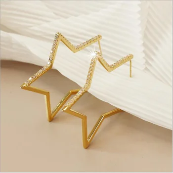 Star krištolas kalnų krištolas stud auskarai mados geometrinis tuščiaviduriai aukso auskarai moterų vestuves Brincos Fantaisie Femme