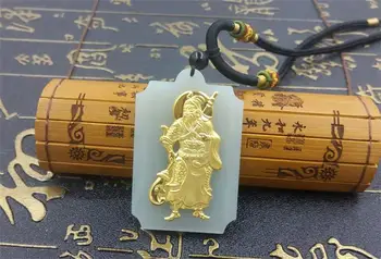 Aukštos kokybės natūralios hetian jade aukso gong guan pakabukas karoliai brolis meilę, vyrų papuošalai dovana amuletas