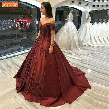 Spalvingas Bordo Vakare Chalatai Ilgai Off Peties Appliqued Nėrinių Puošnios Moterys, Vakaro Suknelės 2020 Pritaikytą Šaliai Oficialų Suknelė