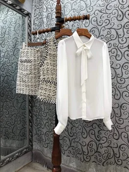 Rudens Mados Dizaineris 2020 Drabužių Rinkiniai Moterims Lankas Apykakle Ilgomis Rankovėmis Balti Marškiniai+Liemenė Striukės, Paltai+Mini Vilnos Sijonas Rinkinys