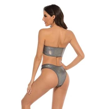 2020 Nauja Seksuali Dirbtiniais Odos Bikini Moterims Stebėjimo Bandeau Maudymosi Kostiumėlį Backless Maudymosi Kostiumas S-L Mergina Aukšto Juosmens Micro Bikini Komplektas