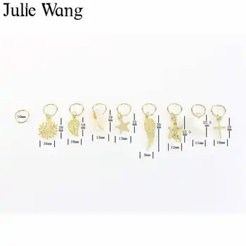 Julie Wang 50PCS Hairwear Sumaišykite Aukso Lapų Plunksnų Medžio Kryžiaus Plaukų Įrašą Lydinio Pakabukai Šuolis Žiedai Hairwear Papuošalai Priėmimo Priedų