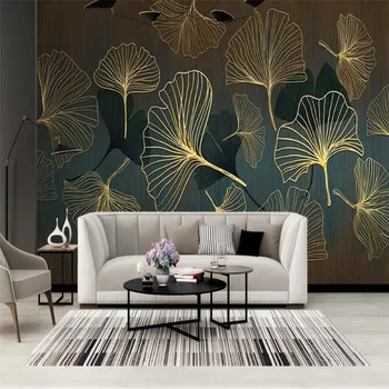 Custom 3d tapetai, freskos šiuolaikinės paramos gingko lapų linijos piešimo lapų sofa-lova, tv foną freskos