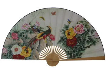 Didelis Lankstymo Popieriaus Ventiliatorius Kinų Stiliaus Amatų Banboo Rėmo Fono Dekoratyvinis Ventiliatorius Kabinti Bijūnai Ir Fazanas