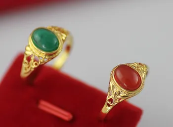 Kinija 's classic Vintage 24K Aukso užpildytas volframu, ovalo formos Emalio raudona Ir Žalia Piršto Žiedas vyrams moterys Šalis Vestuvių Mados Žydas