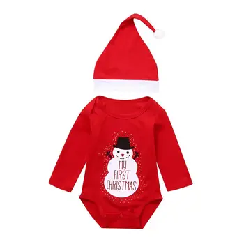 Naujagimio Kalėdų Romper Bamblys Kūdikių Animacinių Filmų Laišką Sniego Spausdinti Romper+Hat Drabužių Nustatyti Kostiumas Su Naujos Prekės