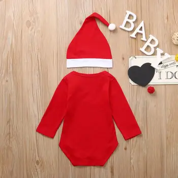 Naujagimio Kalėdų Romper Bamblys Kūdikių Animacinių Filmų Laišką Sniego Spausdinti Romper+Hat Drabužių Nustatyti Kostiumas Su Naujos Prekės