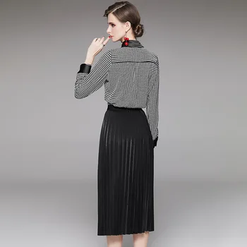 Tinka moterų pledas marškiniai klostuotas sijonas elegantiškas kepti gatvės amžiaus-sumažinti mados rudenį 2020 nauja dviejų dalių komplektas