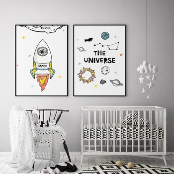 Animacinių filmų Visata, Erdvėlaivis Astronautas Citata vaikų Darželio Sienos Meno Tapybos Drobės Plakatai ir Spausdinamos Nuotraukos Apdaila, Vaikų Kambarys