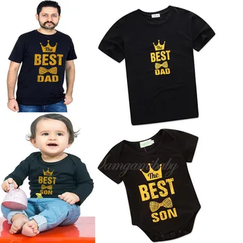 Šeimos derinti Drabužius 2018 M. Vasaros Tėtis ir Man Drabužius Juoda Medvilnės trumpomis Rankovėmis Kūdikiui Romper Jumpsuit Tėtis T-shirt Vaikai Komplektai