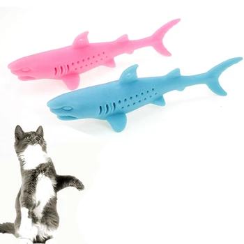 Kačių Žaisti Silikonas Švelnus Mėtų Ryklys Katė Žaislas Katė Žuvies Formos Šepetėlis Su Katžolių Bite Pet Žaislas Augintiniui Ekologiškas Silikono Molinis
