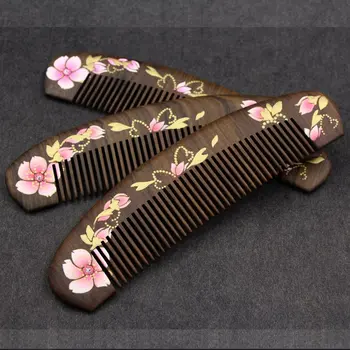 Natūralus anti-static medinės šukos masažas mediniai vertus eskizavimo gėlių Šukos Plaukų Priežiūros šepetys šukos hairbrush dovana moterų suaugusiųjų