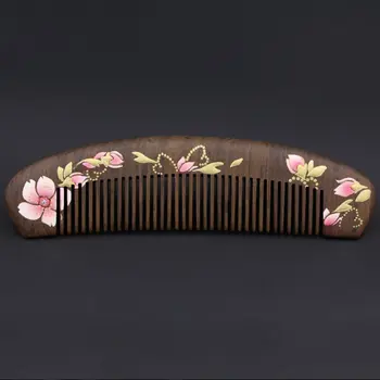 Natūralus anti-static medinės šukos masažas mediniai vertus eskizavimo gėlių Šukos Plaukų Priežiūros šepetys šukos hairbrush dovana moterų suaugusiųjų