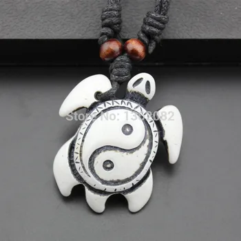 Mados Genčių Stiliaus Imitacija Kaulų Raižyti Chi Yin Yang Vėžliai Pakabukas Karoliai Choker Amuletas MN433