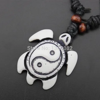 Mados Genčių Stiliaus Imitacija Kaulų Raižyti Chi Yin Yang Vėžliai Pakabukas Karoliai Choker Amuletas MN433