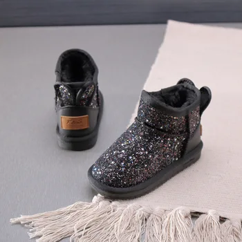 Vaikų batai Žiemą Naujas stilius Blizgančiais sniego batai minkštas vienintelis patogūs laisvalaikio bateliai šiltas pliušinis batai Princesė batai