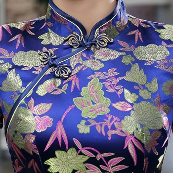 Visiškai Nauja, Tamsiai Mėlynos Kinijos Moterų Suknelė Naujovė Satin Ilgos Cheongsam Mandarinų Apykaklės Qipao Gėlių Dydis S M L XL XXL XXXL 020714
