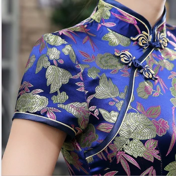 Visiškai Nauja, Tamsiai Mėlynos Kinijos Moterų Suknelė Naujovė Satin Ilgos Cheongsam Mandarinų Apykaklės Qipao Gėlių Dydis S M L XL XXL XXXL 020714