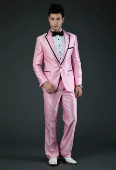 Rožinė Pasiekė Atvartas Vieną Mygtuką 3Pieces (Striukė+Ziajać+Bowtie) Mados Gražus Terno Masculino Kietas Tuxedos Paprasta Populiarus Vyrų Kostiumai