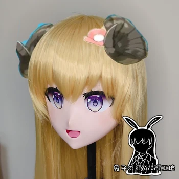 (R-Kaukė 07) BJD Crossdresser Lėlės Cosplay Kaukė Visą Galvą Mergina Dervos Anime Tsunomaki Watame Kigurumi Cosplay Kaukė