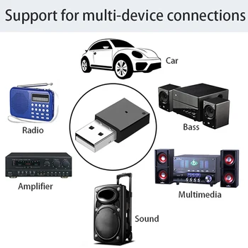 Mini USB Bluetooth Adapteris 5.0 Didelės Spartos Stabilit Automobilio Radijo Stiprintuvas žemų dažnių garsiakalbis Multimedija Audio Adapteris, Bluetooth Imtuvas
