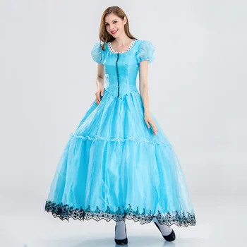 Alisa Stebuklų šalyje Cosplay Kostiumai Suaugusių Moterų Alice Suknelės Princesė Karalienė Moteriška Mėlynos spalvos Seksuali Suknelė Šalies Šokių Drabužiai