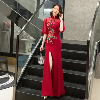 Aukštos Padalinta Kinijos Black Rytų Šalies Moterų Cheongsam Etape Parodyti Qipao Suknelė Elegantiškas Įžymybė Pokylių Suknelės De Festa