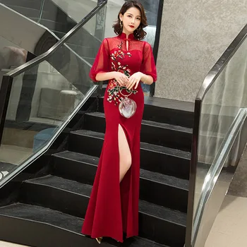 Aukštos Padalinta Kinijos Black Rytų Šalies Moterų Cheongsam Etape Parodyti Qipao Suknelė Elegantiškas Įžymybė Pokylių Suknelės De Festa