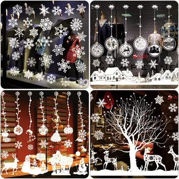 Baltas Kalėdų lipdukai pašalinti ne klijais, statinio Kalėdų dekoracijos, PVC lango stiklo ir lango gėlių