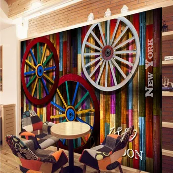 Foto tapetai Retro spalvų medinių varantys fono sienos, TV foną fojė Tapetai stereo studio office užsakymą freskos