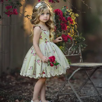 Princesė Bamblys Vaikams Baby Girl Nėrinių Gėlių Tutu Kamuolys Suknelė Oficialus Konkurso Šalis Suknelė Sundress Drabužiai