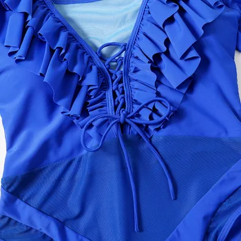 2020 Naujas trumpas rankovės Giliai V Kaklo Ruffles vientisi maudymosi kostiumėlį seksualių moterų tinklinio kratinys thong maudymosi kostiumėliai, maudymosi kostiumą paplūdimio