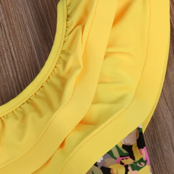 Baby Girl maudymosi kostiumėlį Bikini Vienas Gabalas 2018 M. Vasaros Geltonos spalvos Gėlių Spausdinti maudymosi Kostiumėliai, Jumper Jumpsuit+Hat 2vnt Apranga Vaikams maudymosi kostiumėlį
