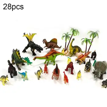 28pcs/daug Partijos Mini Dinozaurų Modelio Vaikų Švietimo Vaikai Žaislų Kūrybos Gyvūnų figūrėlių Rinkinys, Modelį, Classic Kolekcija