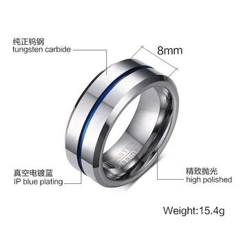 SIZZZ 8MM Pločio 15.4 G Svorio 2017 naują žiedą prekių tiekimo 8MM volframo plieno mėlynas žiedas banga vyrų asmenybės žiedas vyrams