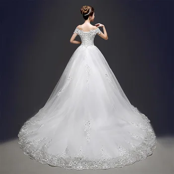 Vestuvių suknelė nuotakos ilgą uodegą, peties-sumontuoti gręžimo korėjos stiliaus didelio dydžio, plonas vestuvinė suknelė