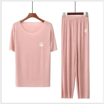 Fdfklak Moterų Pajama Komplektai Pyjama Sleepwear Trumpas Rankovės L-2XL Dydžio Pižama Mergina, naktiniai drabužiai Tiktų Rožinė Namo Naujas 2020 m.