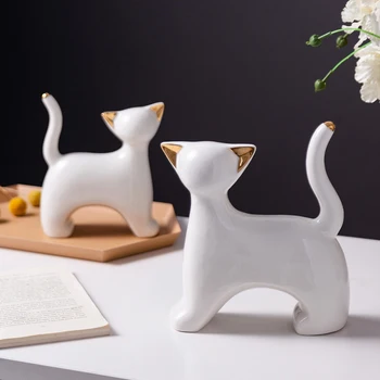 Japonijos Baltos Keramikos Katė Apdailos Gyvūnų Skulptūros Šiaurės Šalių Namų Puošybai Gyvenimo Kambario, Miegamasis Dekoro Dovanos Statula