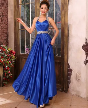 2020-line Royal Blue Apynasrio Karoliukai Satino Prom Dresses Grindų Ilgis Vakarą Suknelę, Promenadzie Šalis, Chalatai Vestido De Festa Plius Dydis