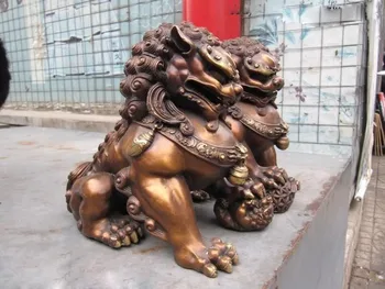 Kinijos klasikinės Bronzos, Vario Blogio Globėjas Durų Bei Jing Fu Kazkoks Šuo Liūtas Poros Apdailos Amatų Statulos & Skulptūros