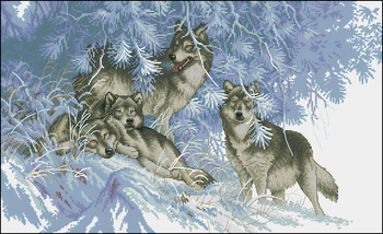 Aukso Rinkimas Skaičiuojami Kryželiu Rinkinys Žiemą Vilkai Keturių Wolf Pack Sniego Žiemos dim 35227
