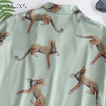 Gyvūnų Leopard Satino Trumpi Marškinėliai Pajama Kostiumai Elastinga Juosmens Pločio Kojų Šortai Moterims Prarasti Trumpomis Rankovėmis Palaidinė Viršūnės 2 Vienetų Komplektas