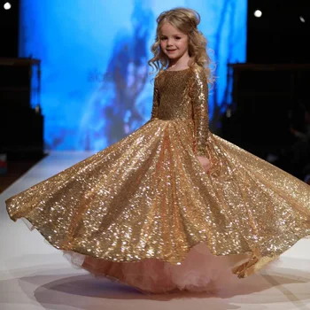 Vaikai Suknelės Šalies Merginos Vestuvių Suknelė Puošni aukso Blizgučiai Vaikų Inscenizacija Suknelė Princesė Dress Bamblys Vaikų Drabužiai