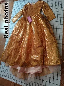 Vaikai Suknelės Šalies Merginos Vestuvių Suknelė Puošni aukso Blizgučiai Vaikų Inscenizacija Suknelė Princesė Dress Bamblys Vaikų Drabužiai